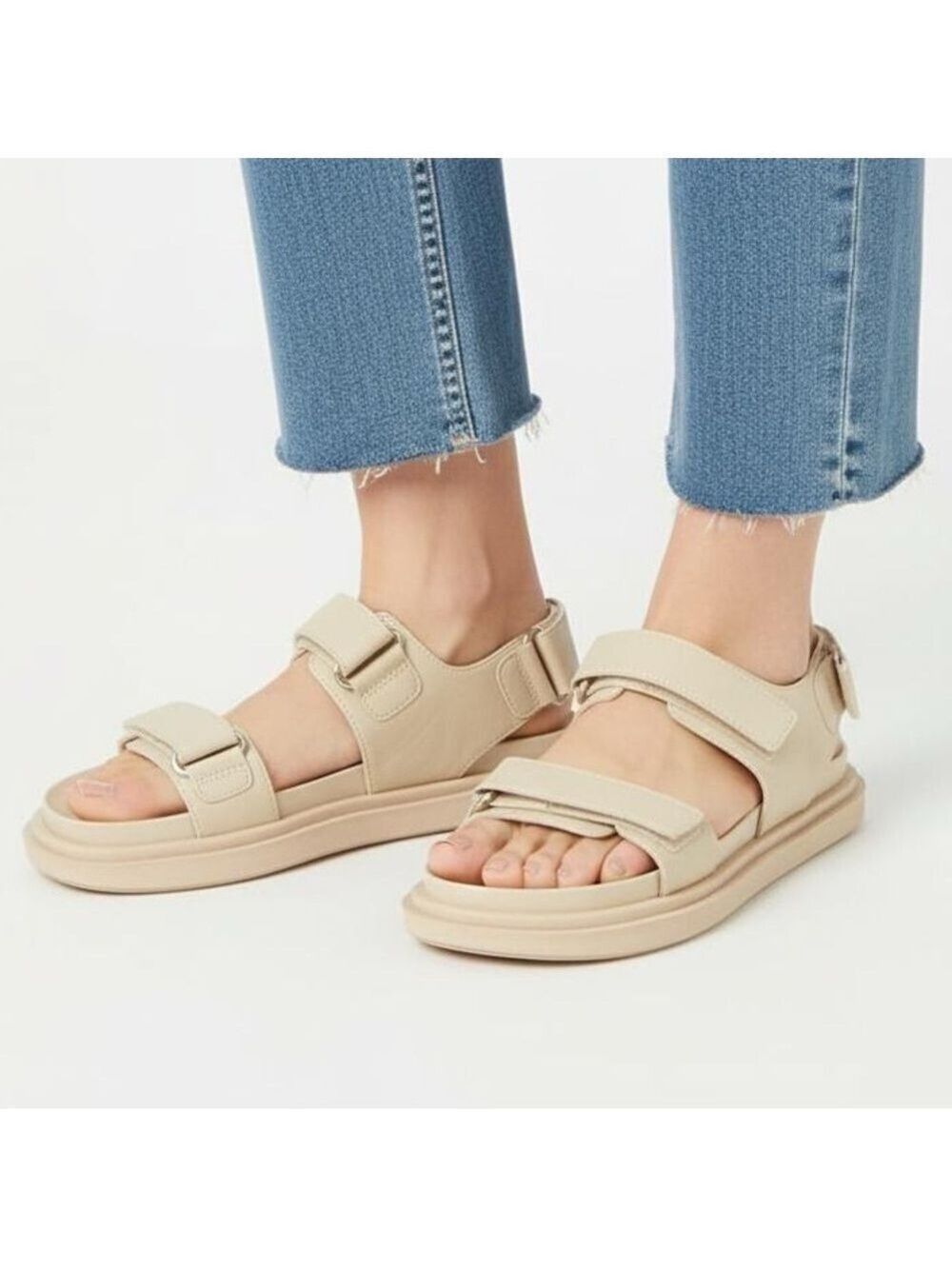 Zara Leather Platform Chunky Dad Sandals - Cream/Beige - Size 38
